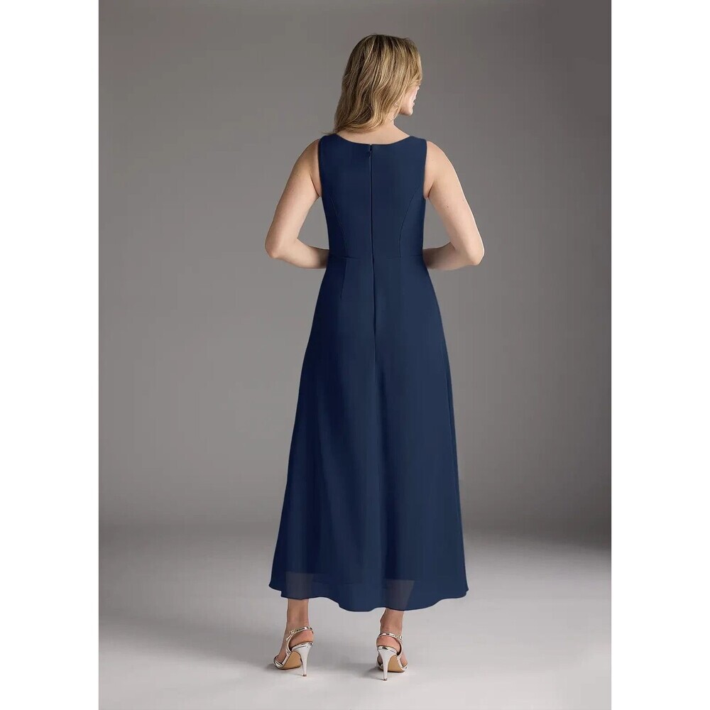 Azazie Anitta Dark Navy Jumpsuit/Pantsuit Pleated Stretch Crepe Dress Sz 4 NWT - Picture 3 of 12